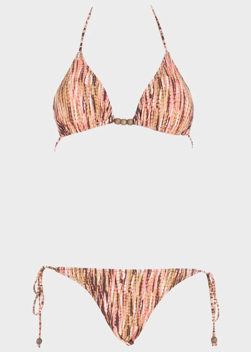 Bikini τριγωνάκι all print με αποσπώμενη επένδυση. Καλύπτει B Cup ΡΟΖ