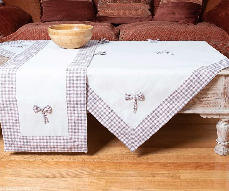 Τραπεζομάντηλο Silk Fashion Bow Ivory/Μωβ 140x180