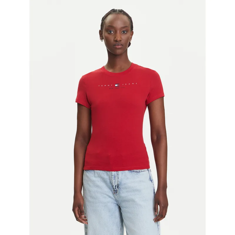 Tommy Jeans T-Shirt Linear DW0DW21422 Κόκκινο Slim Fit