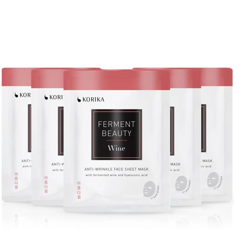 KORIKA FermentBeauty Set of 5 Anti-wrinkle Face Sheet Masks with Fermented Wine and Hyaluronic Acid μάσκα προσώπου σε μειωμένη τιμή