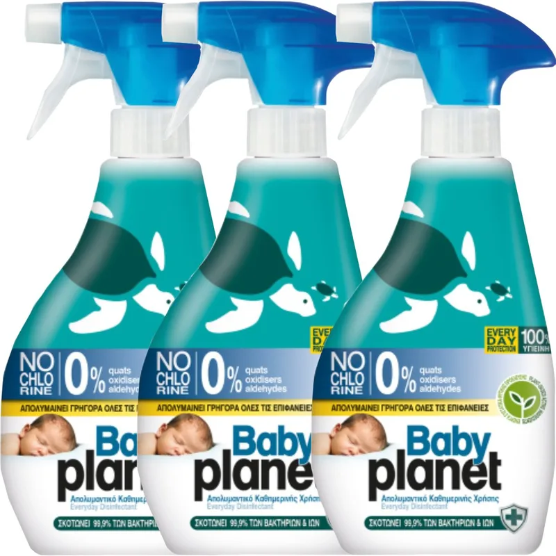 Σετ Baby Planet Everyday Disinfectant Protection Spray Απολυμαντικό Spray Ιδανικό για την Αντιμετώπιση των Μικροβίων σε Καθημερινή Χρήση 1.300ml (3x325ml)