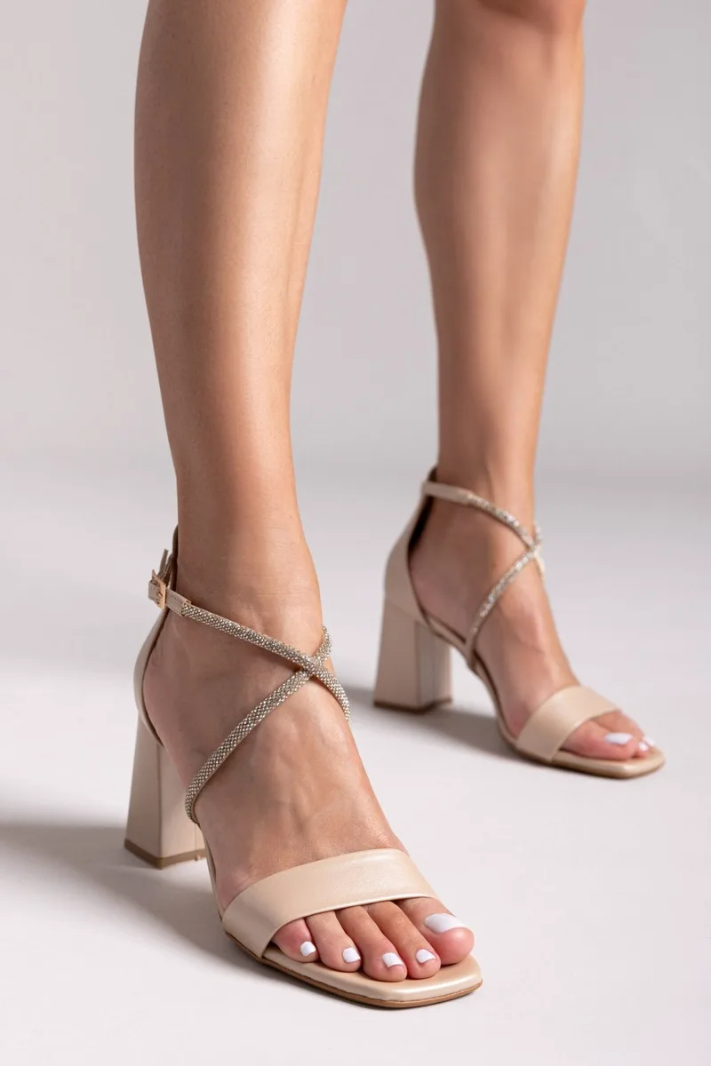 TFP Block Heel Sandals - 1680 (πέρλα) - Pearl Μπεζ
