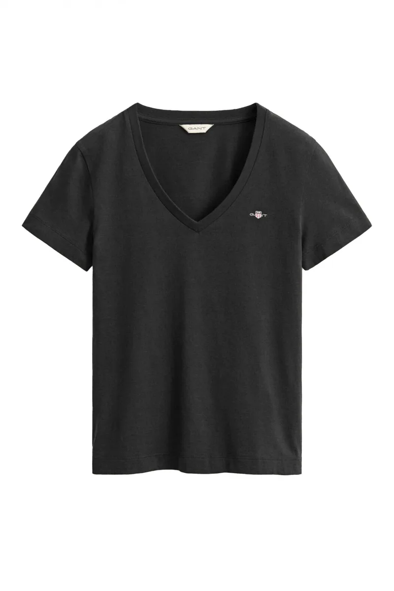 GANT ΜΠΛΟΥΖΑ ΚΜ 5 BLACK SHIELD SS V-NECK T-SHIRT ΜΑΥΡΟ