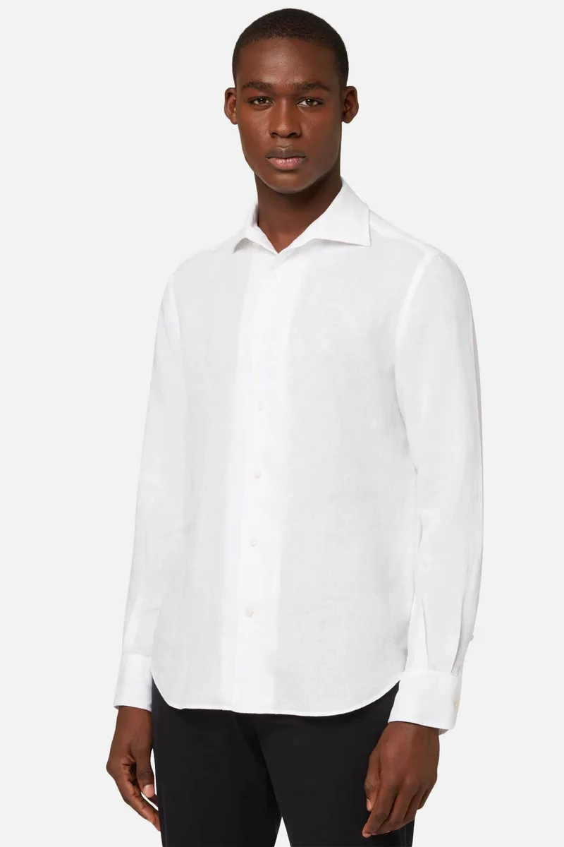 Boggi Milano ανδρικό λινό πουκάμισο μονόχρωμο Regular Fit - BO22C012201 Λευκό