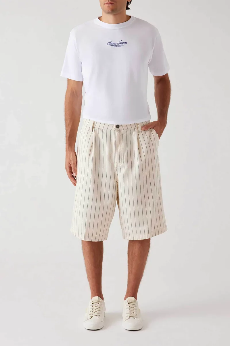 Guess ανδρική βερμούδα με ριγέ σχέδιο Baggy Fit - M6GD39D7961 Εκρού
