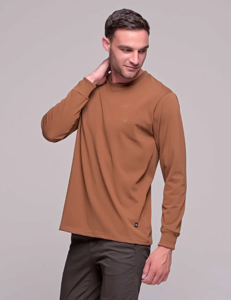 Everbest Ανδρική κάμελ βαμβακερή μπλούζα Plus size 2310160