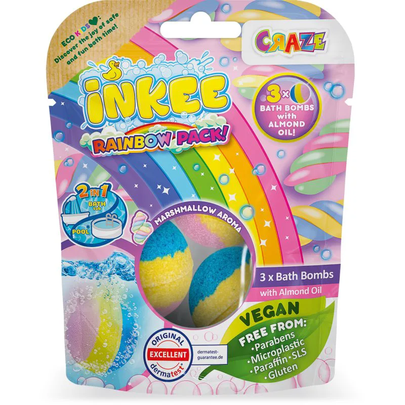Craze INKEE Rainbow Multipack αφρώδεις μπάλες για το μπάνιο με λάδι αμύγδαλου 3 τμχ