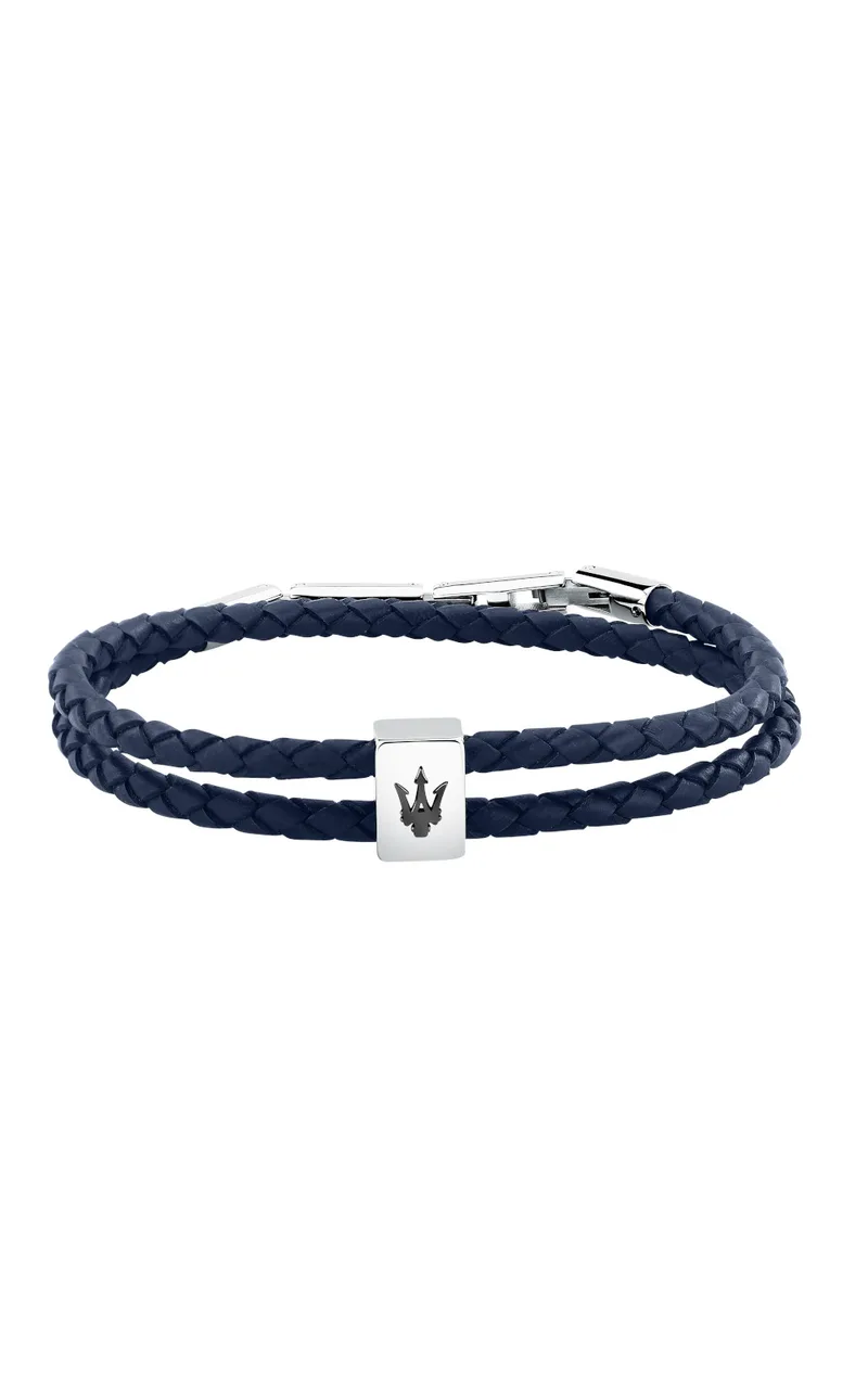MASERATI LEATHER JM226AVE46 Βραχιόλι Διπλό Μπλε Δερμάτινο Με Λογότυπο