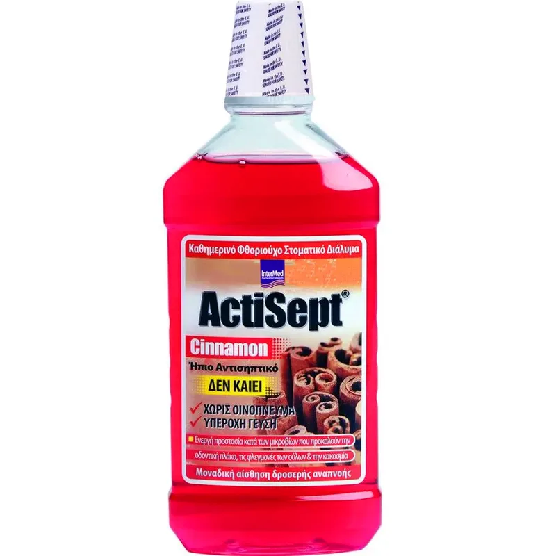 Actisept Cinnamon Mouthwash Καθημερινό Φθοριούχο Στοματικό Διάλυμα με Ήπια Αντισηπτική Δράση με Γεύση Κανέλλα 500ml