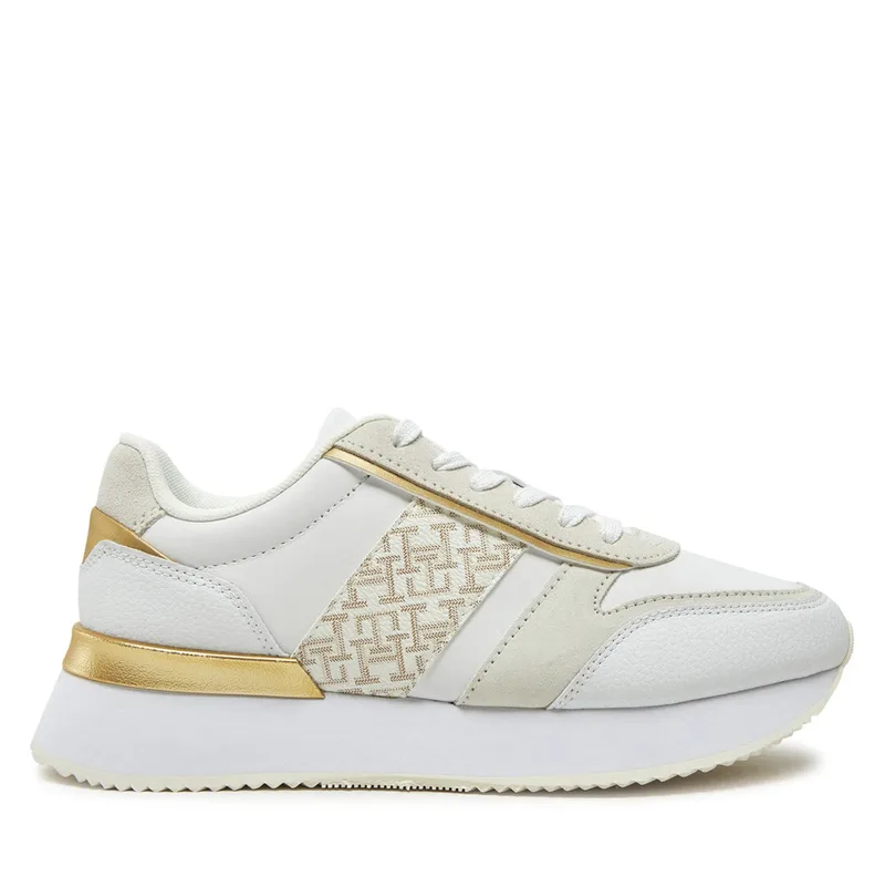 Γυναικεία Δερμάτινα TH Monogram Sneakers Λευκά Tommy Hilfiger FW0FW08387-0K4