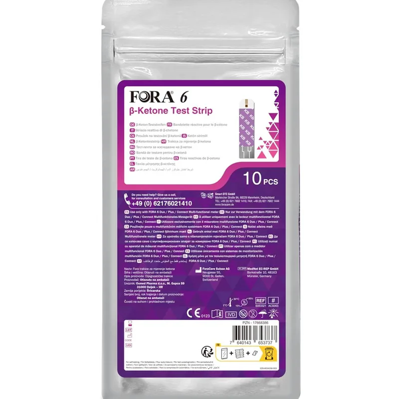 Fora 6 β-Ketone Test Strips Ταινίες Μέτρησης β-κετόνης στο Αίμα 10 Τεμάχια