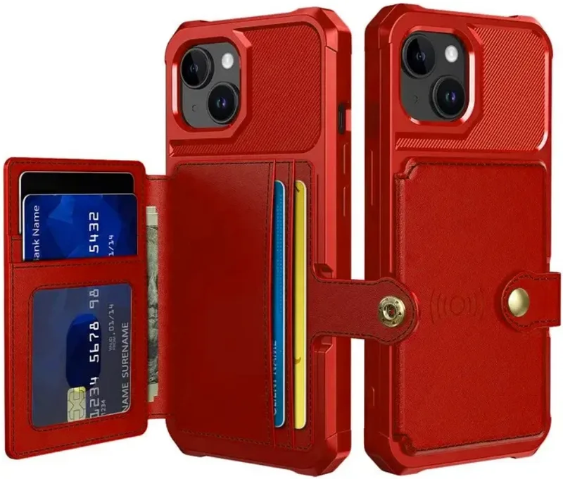 HappyCase 3 σε 1 - Θήκη Σιλικόνης με Ενσωματωμένο PU Πορτοφόλι - Apple iPhone 15 Plus - Red (8719246420603)