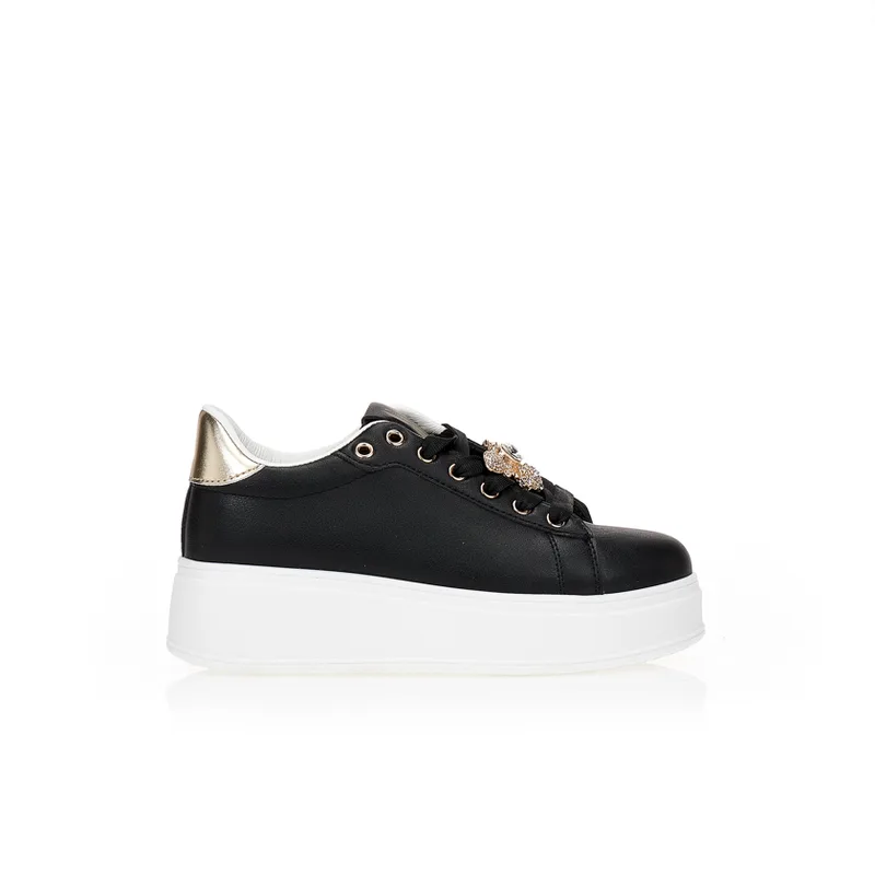 Sneakers μαύρα με χρυσή μέλισσα και στρας ΜΑΥΡΟ
