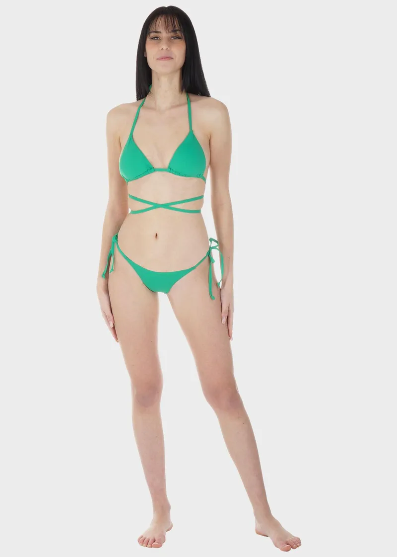 Γυναικείο σετ μαγιό bikini τριγωνάκι μονόχρωμο αποσπώμενη επένδυση slip brazil.Καλύπτει B CUP ΠΡΑΣΙΝΟ