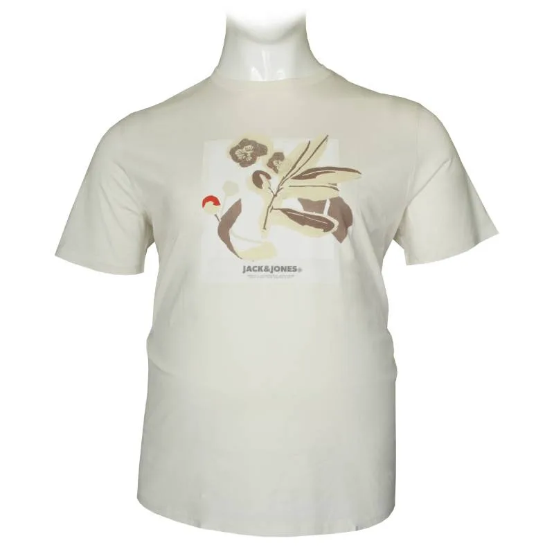 Jack & Jones "Almeria Front Tee"σε Plus fit γραμμή,με μεταξοτυπία - Antique White