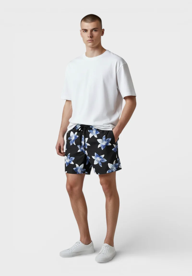Μαγιό ανδρικό MoonStone Short Length Flower MS9973-Μαύρο