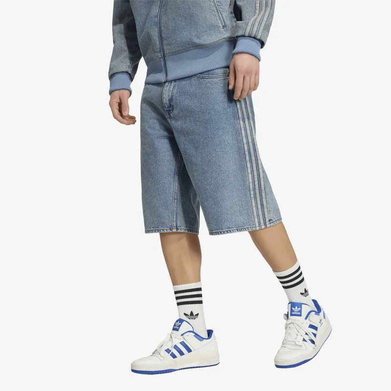 Σορτς adidas Firebird Adicolor Denim Jorts Mid-rise Straight Leg Worn Blue Denim 38