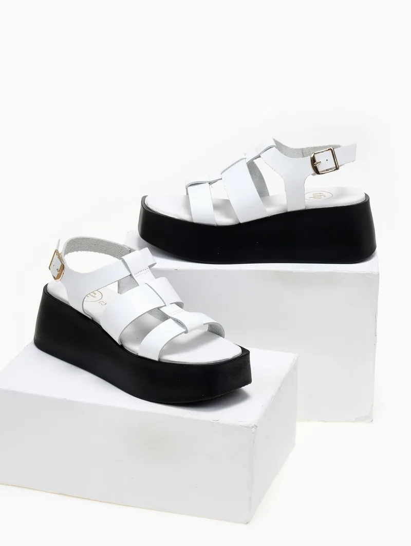 TFP Leather Platforms Wide Straps - 2032 - White