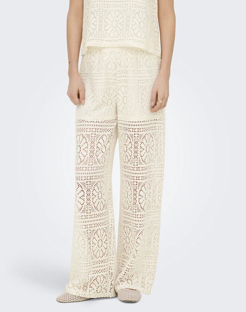 ONLY ONLLIAN LACE WIDE PANTS JRS NOOS 15372107-Birch Cream