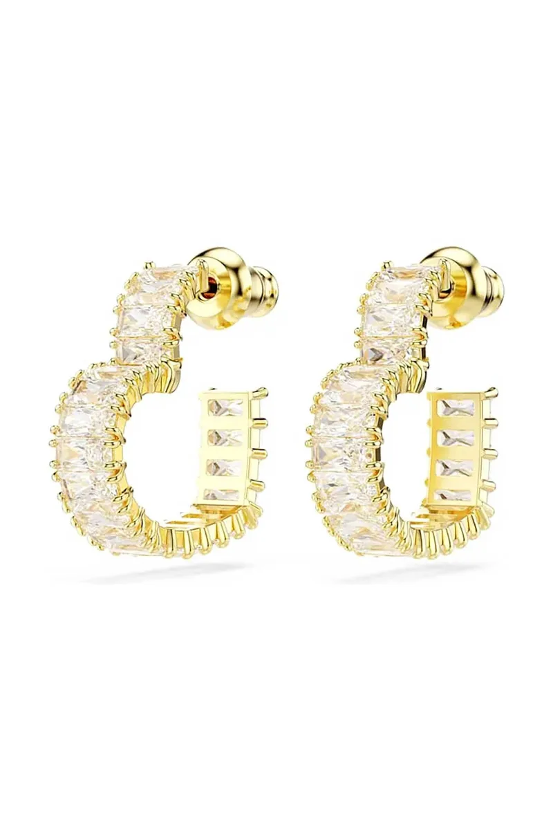 Swarovski γυναικείοι κρίκοι, κοπή baguette, καρδιά, μικρά, λευκά, επιμετάλλωση σε χρυσαφί τόνο "Matrix" - 5693512
