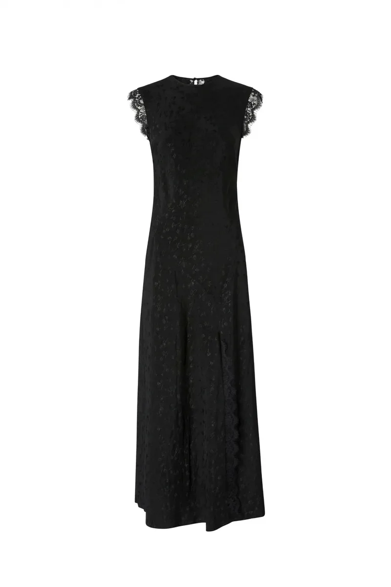 PINKO ΦΟΡΕΜΑ MAXI ALPINIA DRESS ΔΑΝΤΕΛΑ ΜΑΥΡΟ