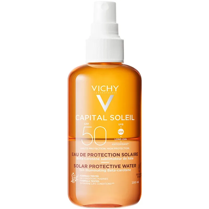 Vichy Capital Soleil Solar Protective Water Spf50, Αντηλιακό Νερό Υψηλής Προστασίας για Λαμπερό Μαύρισμα 200ml
