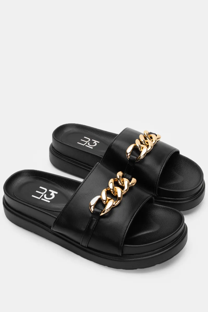 LUIGI DESIGN - Σανδάλια Flatform με Διακοσμητική Αλυσίδα - Μαύρο
