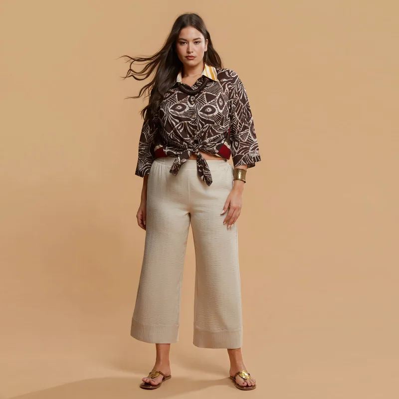 Cropped παντελόνα με lurex υφή