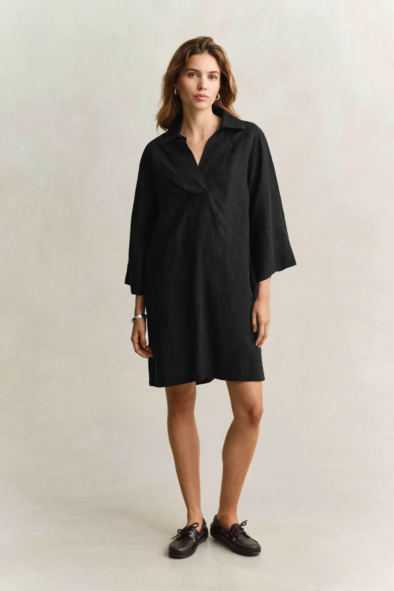 Gant γυναικείο λινό mini φόρεμα με μανίκι 3/4 Relaxed Fit - 4503508 Μαύρο