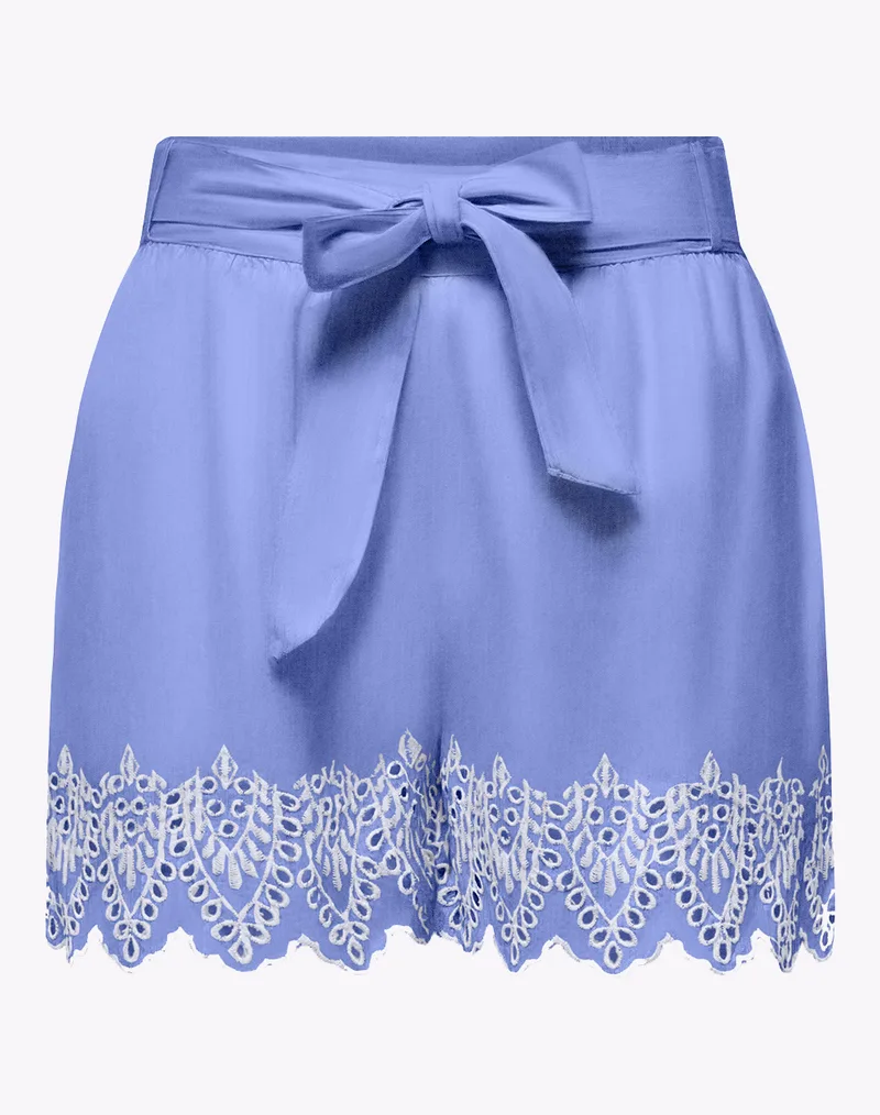 ONLY ONLTULUM EMB LOOSE BELT SHORTS WVN 15368893-Blue BonnetBRIGHT WHITE EMB BlueViolet