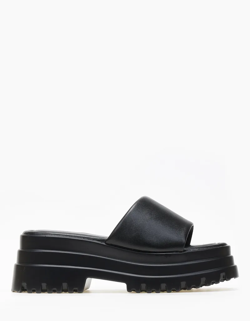 Chunky flatform με φάσα και τρακτερωτή σόλα - Μαύρο