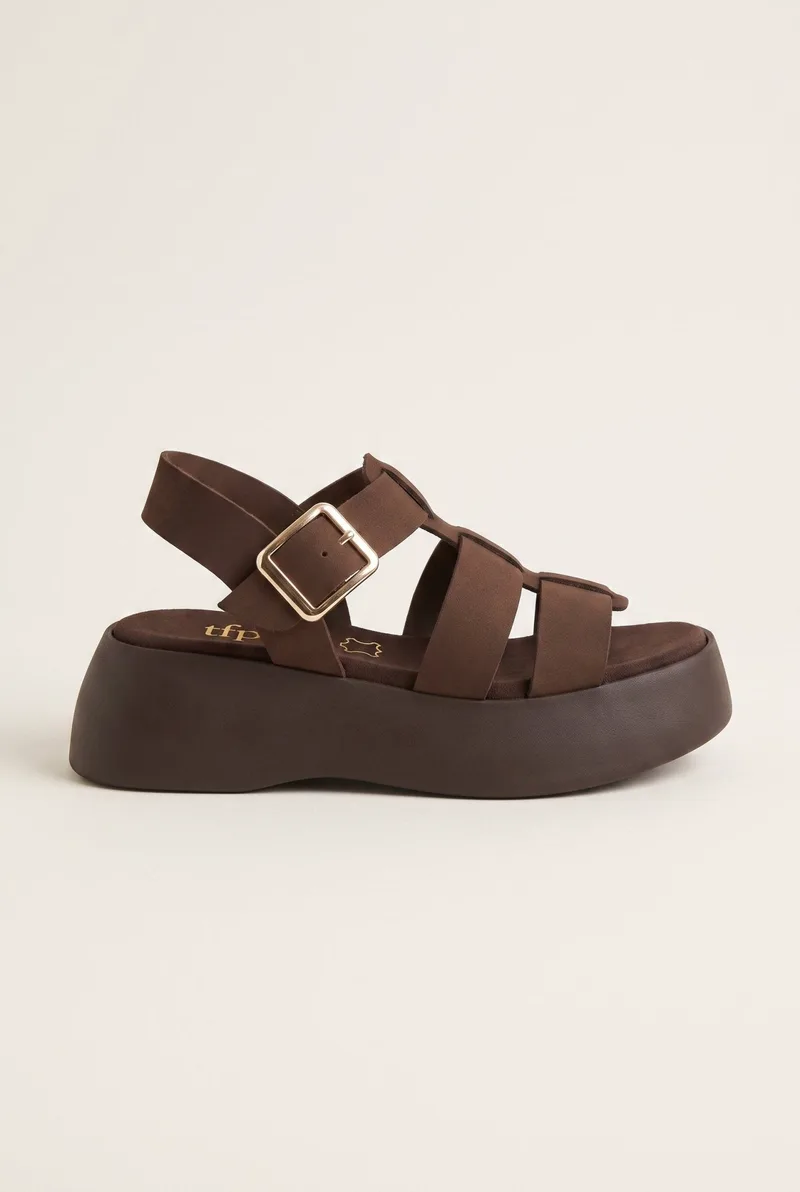 TFP Flatform Sandals Wide Strap Buckle - 1610 - Καφέ Σουέτ
