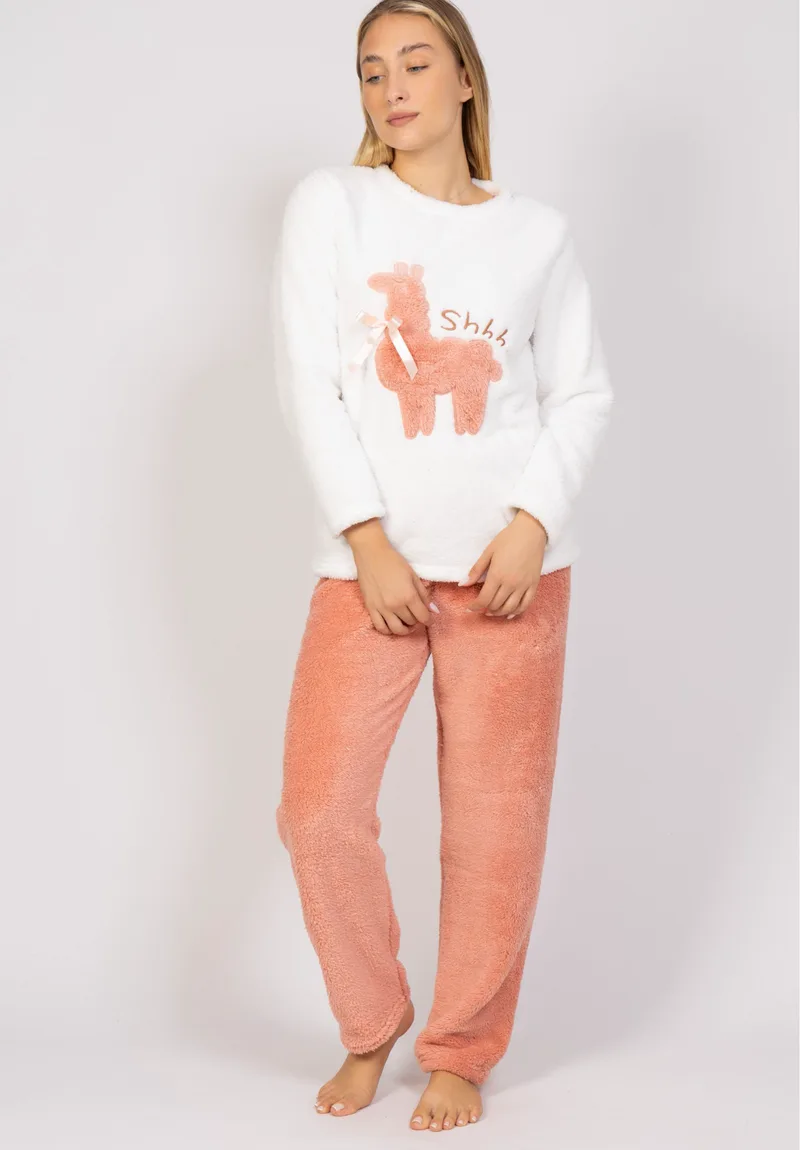 Πιτζάμα γυναικεία Fleece Lama Sexen SXN21600-A-Εκρού
