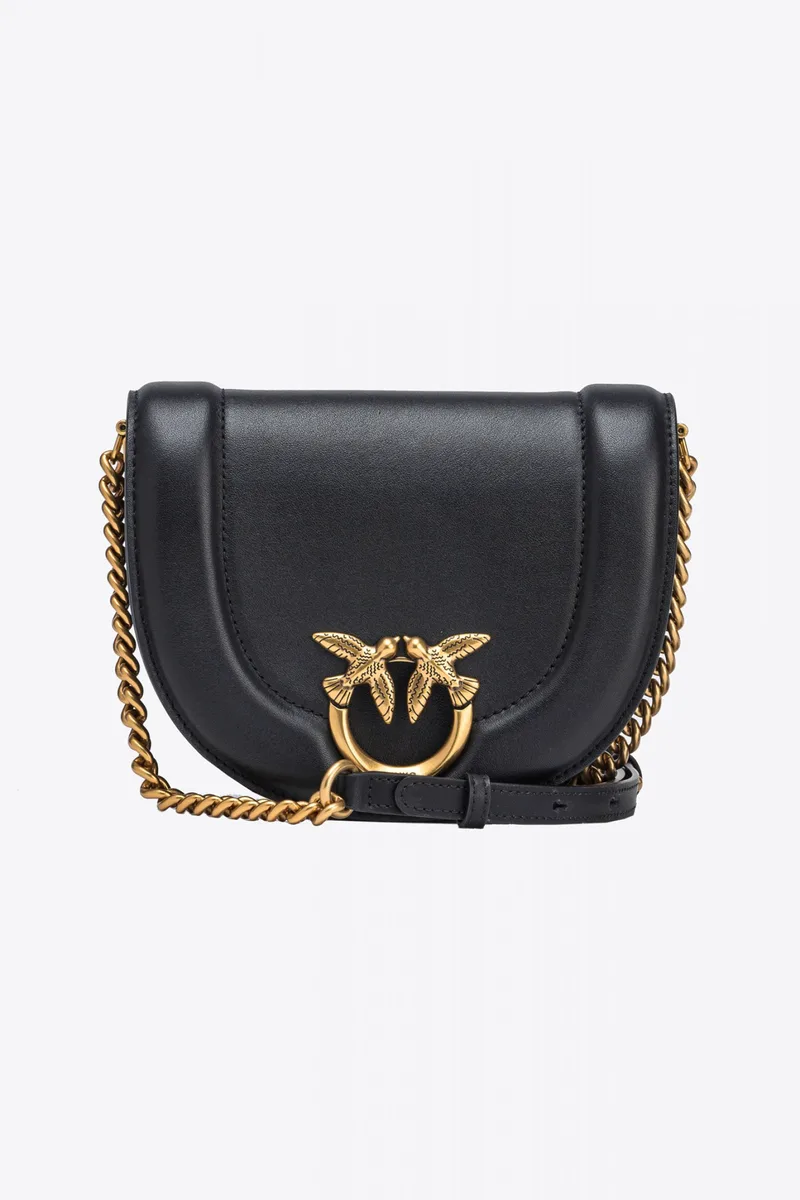 PINKO ΤΣΑΝΤΑ CROSS BODY LOVE ROUND CLICK MINI VITELLO MORBIDO ΜΑΥΡΟ