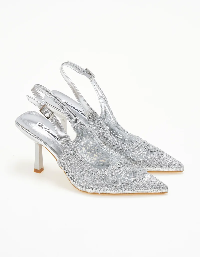 Slingbacks γόβες με σχέδιο ψάθας - Ασημί