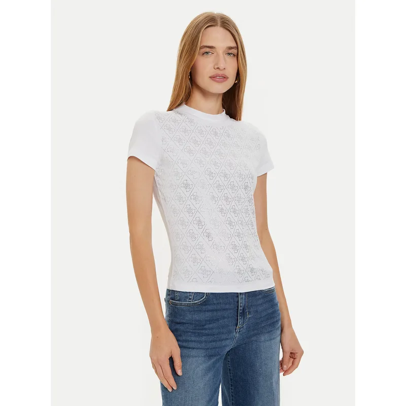 Guess T-Shirt W4BI26 J1314 Λευκό Slim Fit