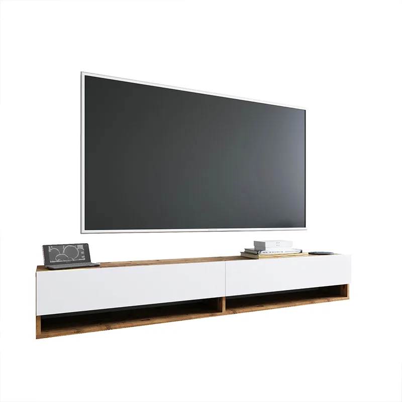 Έπιπλο τηλεόρασης επιτοίχιο Handra pakoworld λευκό-oak 180x31,5x29,5εκ - PAKO WORLD - 176-000002