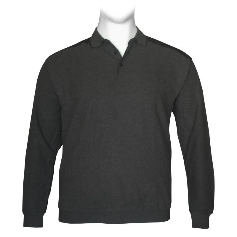 Βαμβακερή μπλούζα Polo wool feel της Leo Collection,με suede λεπτομέρειες - Anthracite