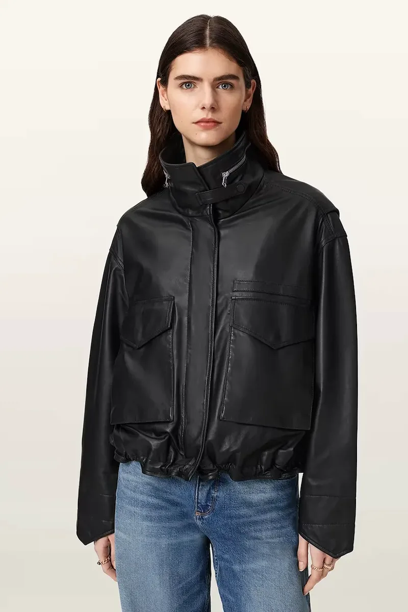 AllSaints τζάκετ bomber γυναικείο δερμάτινο