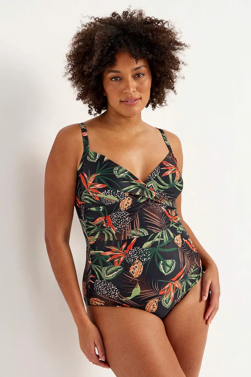 Ολόσωμο μαγιό σε tropical print plus size