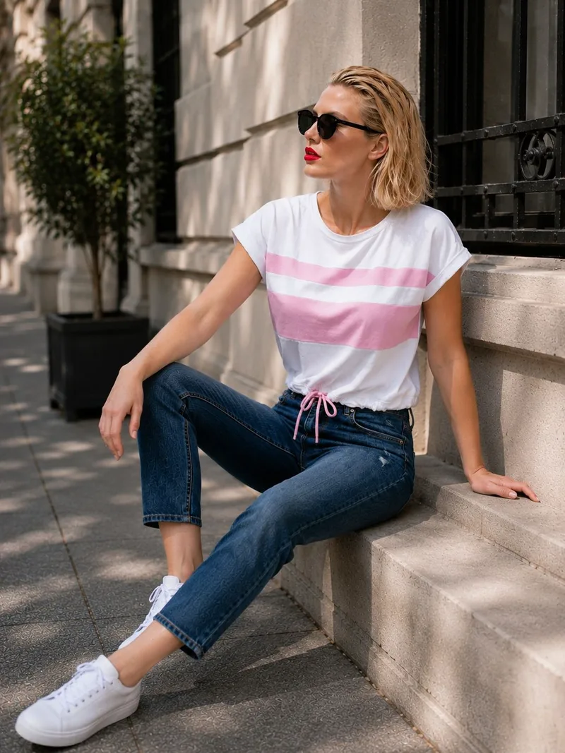 T-Shirt με Ρίγες & Σούρα – Ροζ | Dress Up Ροζ