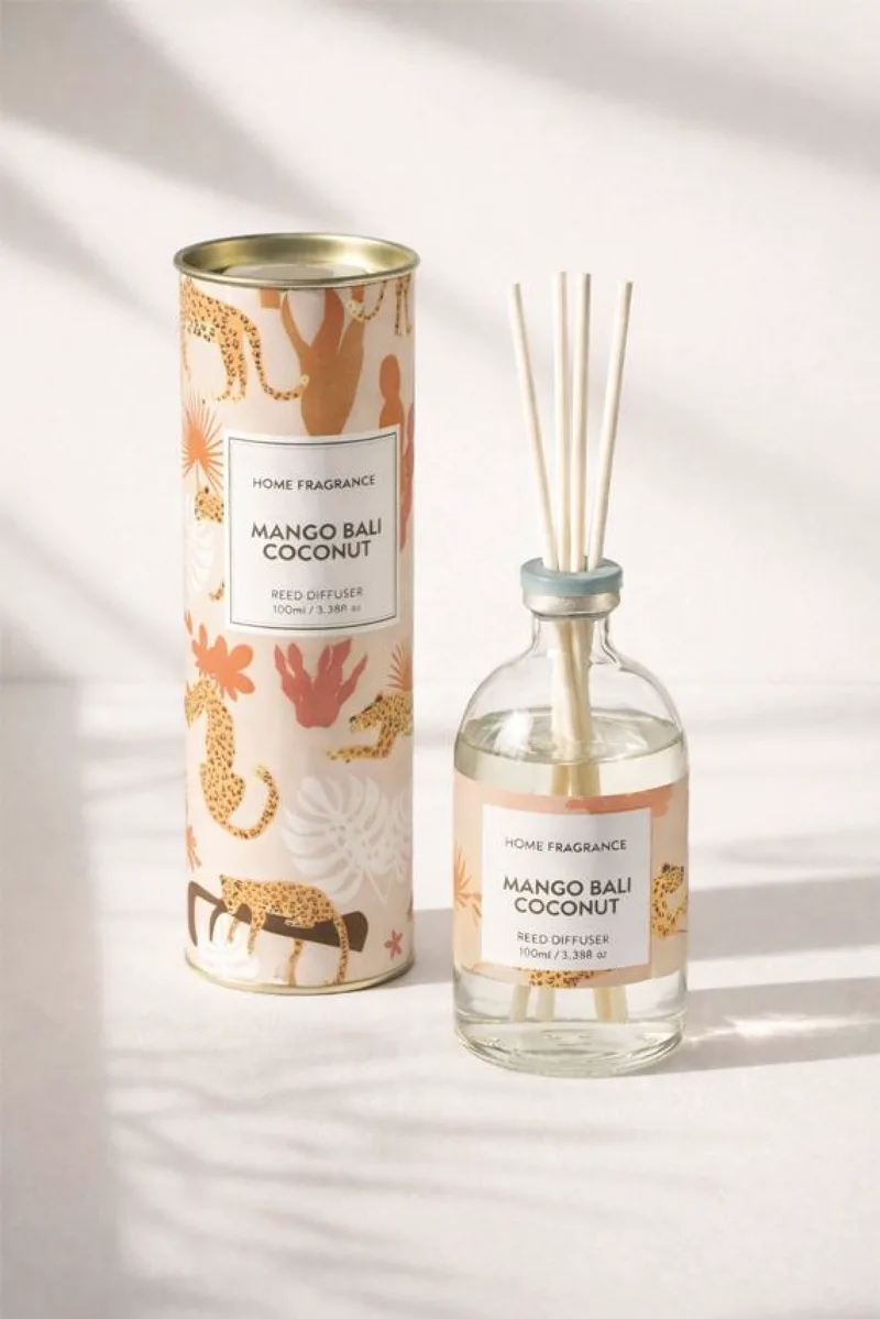 Αρωματικο Χωρου Με Στικ Και Αρωμα Mango Bali Coconut 100Ml 6.5x6.5x18.5cm Ρόζ Kaeming