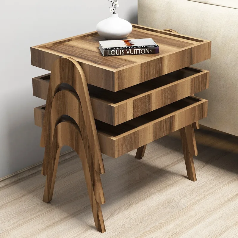 Τραπέζι Ζιγόν (3 Τεμάχια) Roma - Walnut 845Hct2825 (53,6x64x40)