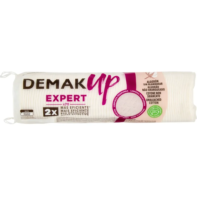 Demak Up Expert Make-up Remover Cotton Pads Δίσκοι Ντεμακιγιάζ Διπλής Όψης από μη Λευκασμένο Βαμβάκι για την Αφαίρεση Αδιάβροχου & Μακράς Διαρκείας Μακιγιάζ 70 Τεμάχια