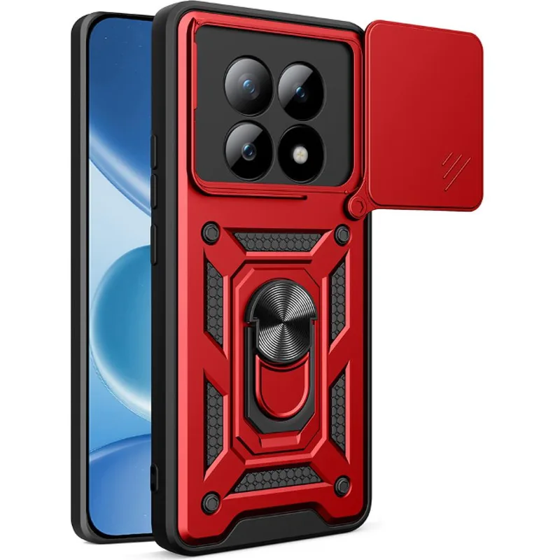 Θήκη Xiaomi Redmi Note 15 / Poco M8 Bodycell Armor Slide Ανθεκτική με Κάλυμμα για την Κάμερα & Μεταλλικό Ring Holder - Red (5206015085796)