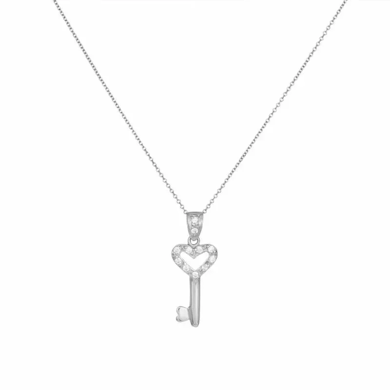 Λευκόχρυσο κολιέ με πέτρες Κ14 love key 046553 046553 Χρυσός 14 Καράτια