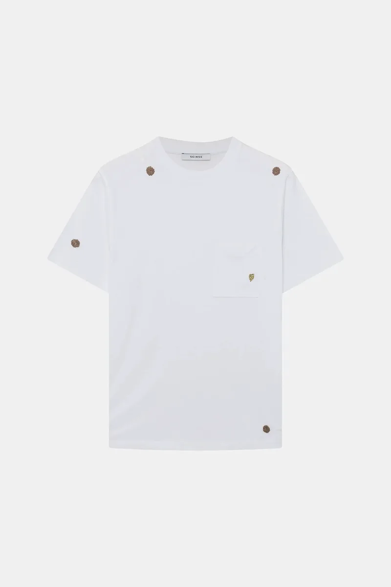 Seinse ανδρικό T-shirt με τσέπη και κεντήματα Relaxed Fit - TE3314SS 126 Λευκό