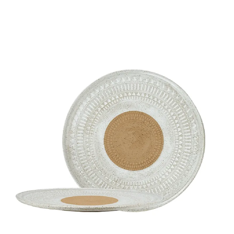 Πιάτο Φαγητού Ρηχό Stoneware Ανάγλυφο Aztec White-Brown ESPIEL 27εκ. ZAT104K6 (Σετ 6 Τεμάχια) (Χρώμα: Λευκό, Υλικό: Stoneware, Μέγεθος: Μεμονωμένο) - ESPIEL - ZAT104K6