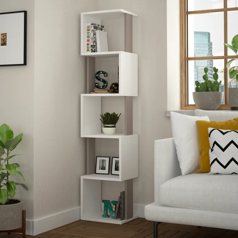Βιβλιοθήκη Piri - White, Light Mocha 855Dte3703 (35x161x30)