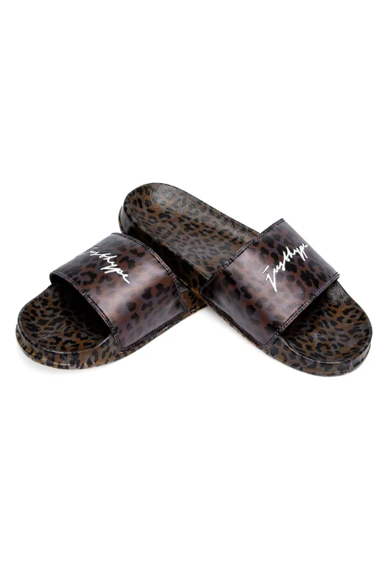 JUST HYPE Σαγιονάρες- Slides UNISEX BROWN CHOC CAT SCRIBBLE SLIDERS - BROWN-ZVLR-720-BROWN